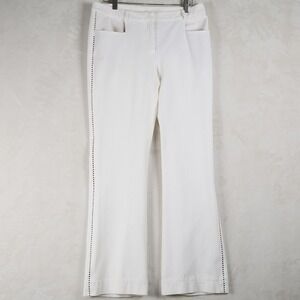 St John Collection White Embellished Flare Pants Size 6